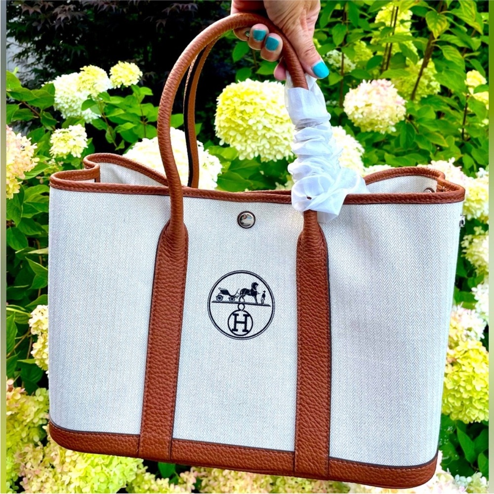 Upcycled GARDEN PARTY 36. Sustainable luxury crafted from Hermes dust bag